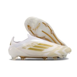 Adidas F50 Elite Snörlös FG Fotboll Skor Vit Guld