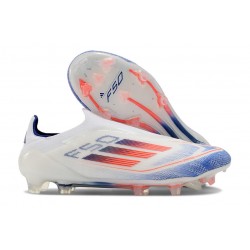 Adidas F50 Elite Snörlös FG Fotboll Skor Vit Blå Röd