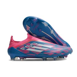 Adidas F50 Elite Snörlös FG Fotboll Skor Blå Vit Rosa