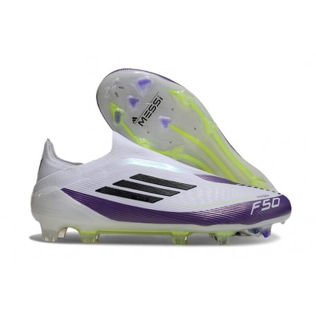 Adidas F50 Elite Snörlös FG Fotboll Skor X Messi Vit Svart Lila