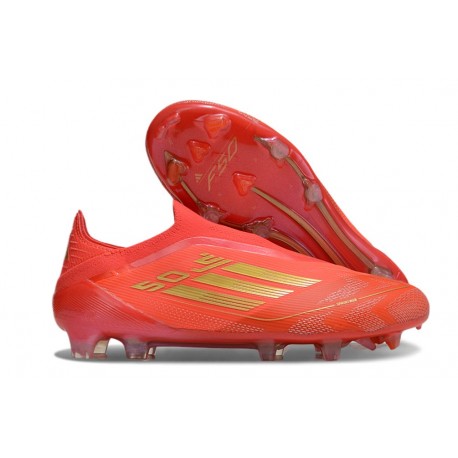 Adidas F50 Elite Snörlös FG Fotboll Skor Röd Guld