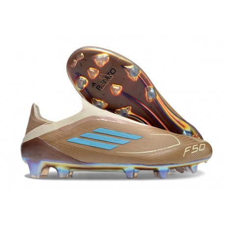 Adidas F50 Elite Snörlös FG Fotboll Skor Brun Vit Blå