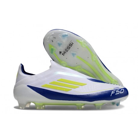 Adidas F50 Elite Snörlös FG Fotboll Skor Vit Blå Gul