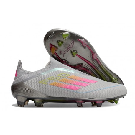 Adidas F50 Elite Snörlös FG Fotboll Skor Grå Rosa