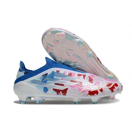 Adidas F50 Elite Snörlös FG Fotboll Skor Vit Rosa Blå